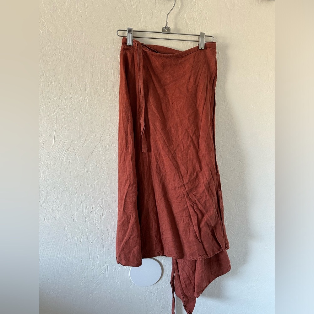 Orange Linen Wrap Skirt
